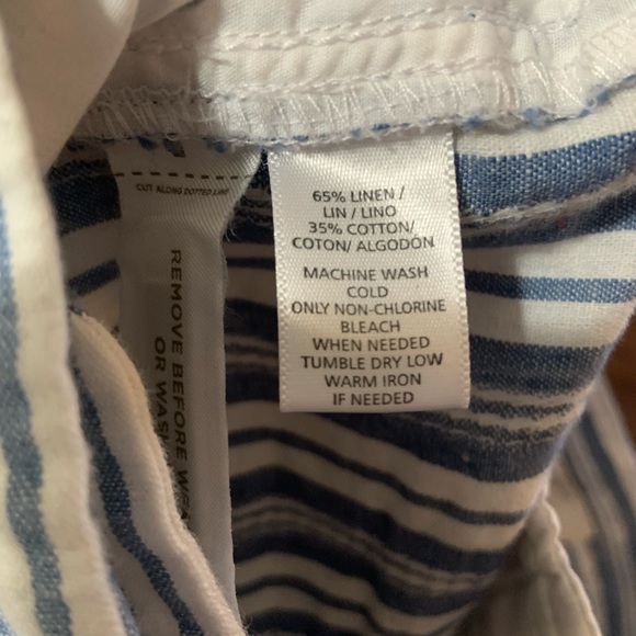 Loft Blue/White Striped Cropped Linen Blend Pants - Picture 3 of 8